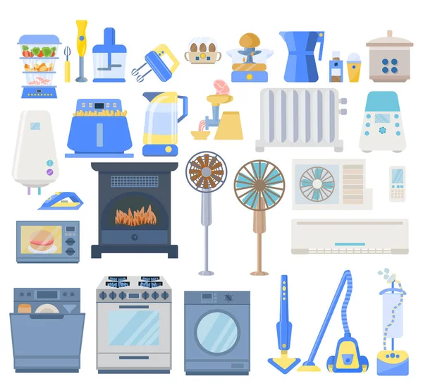 Set Home Equipment Collection Climate Equipment Appliances Cleaning House Cooking — Stock Vector