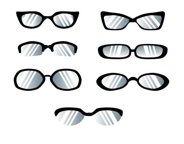 Set Sunglasses Black Frames Flat Style Isolated White Background Eyeglasses — Stock Vector