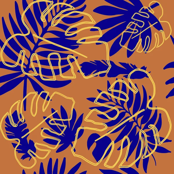 Motif Sans Couture Feuilles Palmier Bleu Banane Monstère Sur Fond — Image vectorielle