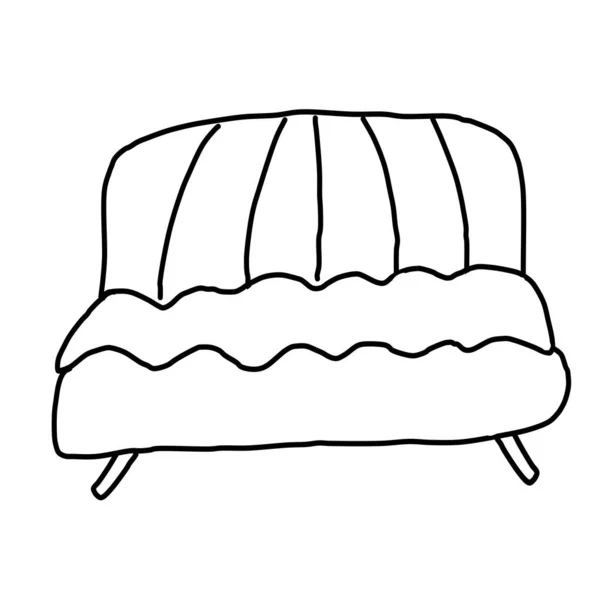 Μονός Διακοσμητικός Καναπές Ζωγραφίζοντας Στυλ Doodle Απομονωμένο Λευκό Φόντο Εικονογράφηση — Διανυσματικό Αρχείο