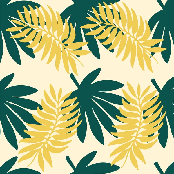 Nahtloses Muster Aus Gold Und Grünen Palmblättern Auf Weißem Hintergrund — Stockvektor
