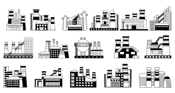 Conjunto Infografías Conjunto Fábricas Industriales Estilo Lineal Aisladas Sobre Fondo — Archivo Imágenes Vectoriales