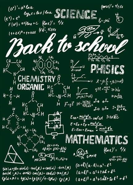 Διανυσματικό Υπόβαθρο Πίσω Στο Σχολείο Επιγραφές Τύποι Χημείας Φυσικής Και — Διανυσματικό Αρχείο