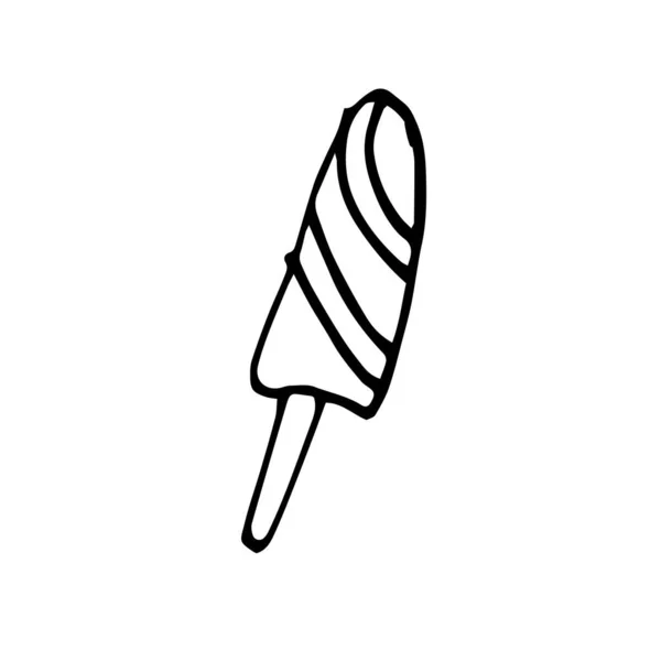Πεντανόστιμο Παγωτό Ξυλάκι Ζωγραφίζει Στυλ Doodle Απομονωμένο Λευκό Φόντο Θέμα — Διανυσματικό Αρχείο