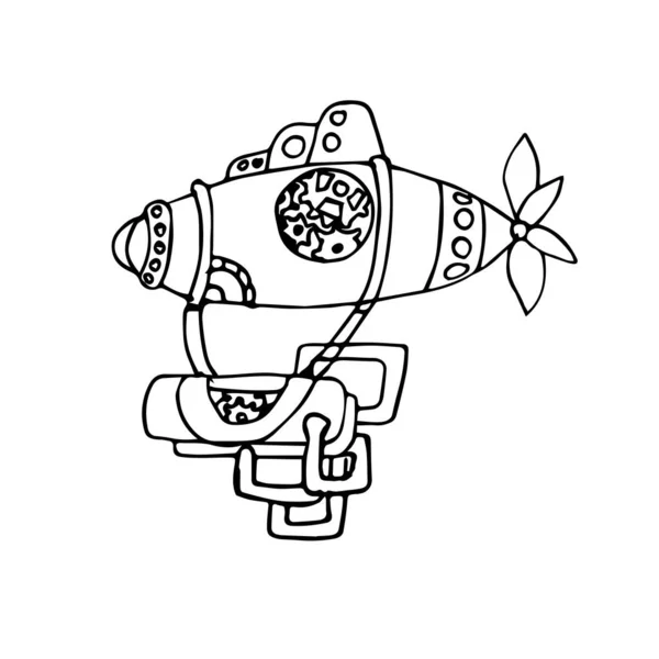 Rysunek Wektorowy Fantastycznego Sterowca Ilustracja Maszyny Latającej Stylu Steampunk Ręcznie — Wektor stockowy