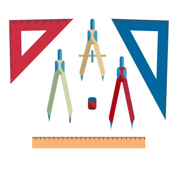 School Drawing Tool Kit Vector Collection Drawing Accessories Compasses Rulers — 스톡 벡터