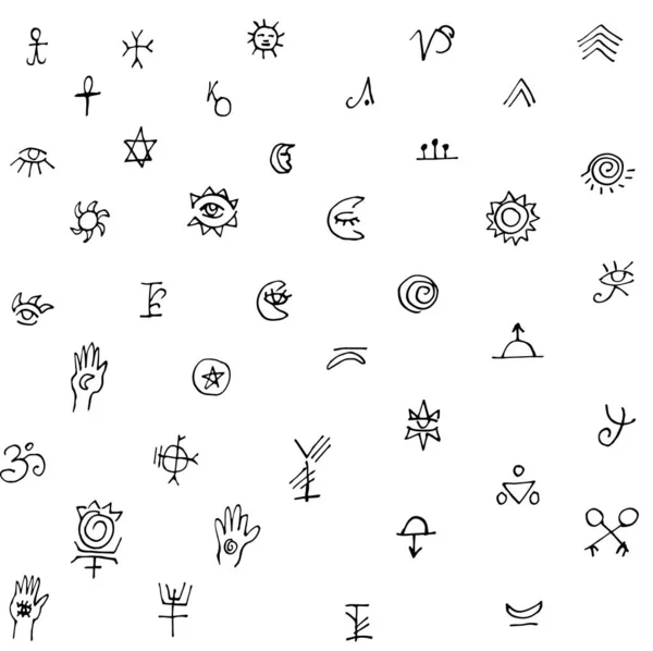 Vector Pattern Alchemical Signs Drawn Hand Esoteric Illustration Doodle Style — 스톡 벡터