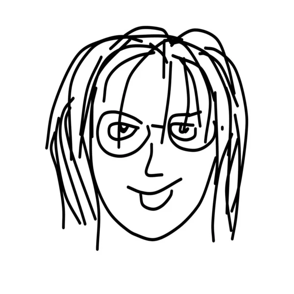 Doodle Hermosa Cara Mujer Chica Con Gafas Oscuras Dibujos Animados — Vector de stock