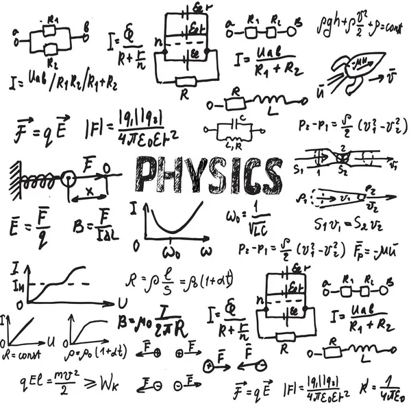 Biała Kartka Papieru Jest Pokryta Wzorami Naukowymi Obliczeniami Fizyce Matematyce — Wektor stockowy