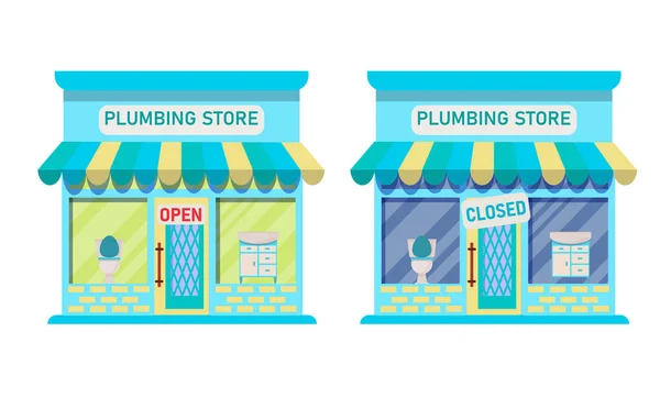 Plumbing Store Open Closed Collection Store Facades Isolated White Background — Stock Vector