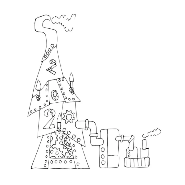 Árbol Navidad Engranajes Engranajes Árbol Navidad Estilo Steampunk Ilustración Vectorial — Vector de stock