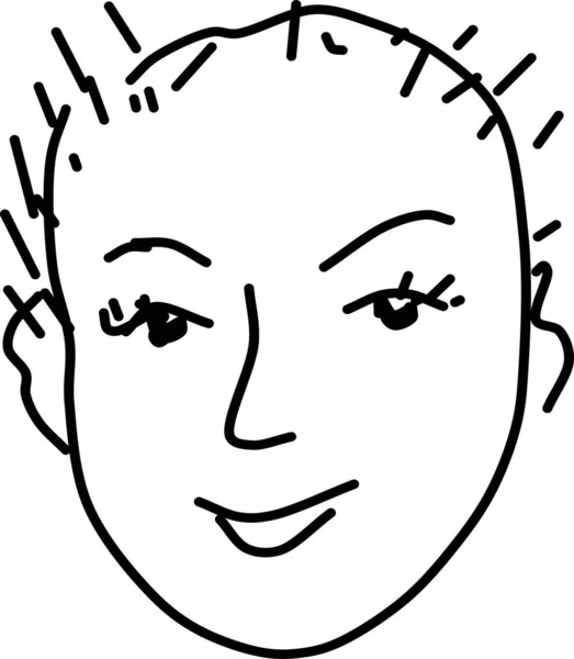 Doodle Beautiful Woman Face Girl Short Hair Black White Cartoon — Stock Vector