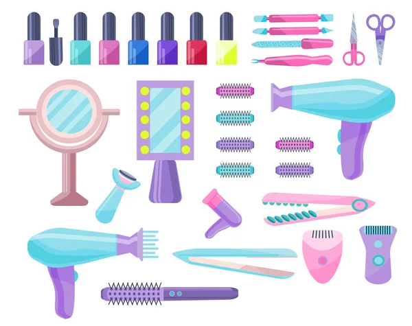 Set Van Apparaten Voor Haarstyling Manicure Ontharing Verzameling Van Accessoires — Stockvector