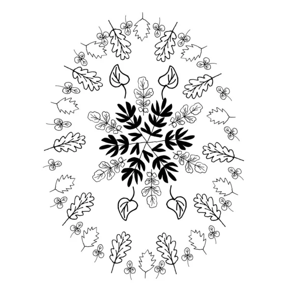 Πασχαλινό Αυγό Διακοσμημένο Φύλλα Λευκό Φόντο Εικονογράφηση Διανυσμάτων Βιβλίο Ζωγραφικής — Διανυσματικό Αρχείο