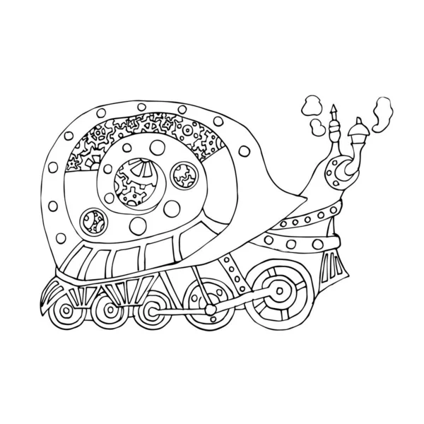 Escargot Style Steampunk Animal Mécanique Livre Colorier Pour Adultes Enfants — Image vectorielle