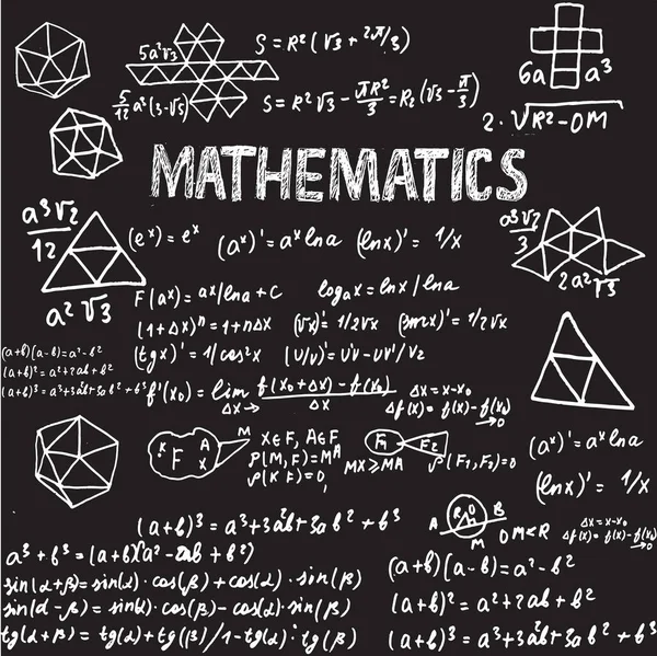 Junta Está Cubierta Con Fórmulas Científicas Cálculos Matemáticas Geometría Modelo — Archivo Imágenes Vectoriales