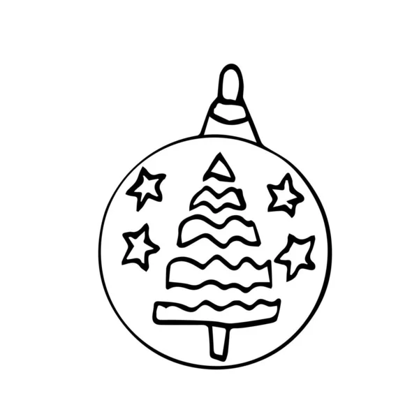 手描きのクリスマスボールは孤立しました ドードルのスタイルでクリスマスのおもちゃ — ストックベクタ