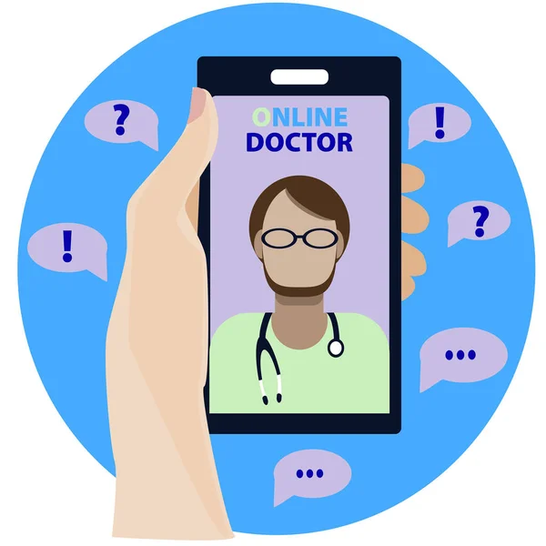 Concept Conseils Médicaux Ligne Téléphone Appel Vidéo Médecin Travers Application — Image vectorielle