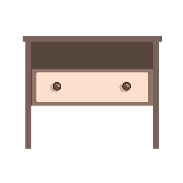 Table Chevet Simple Avec Tiroir Deux Poignées Isolée Sur Fond — Image vectorielle