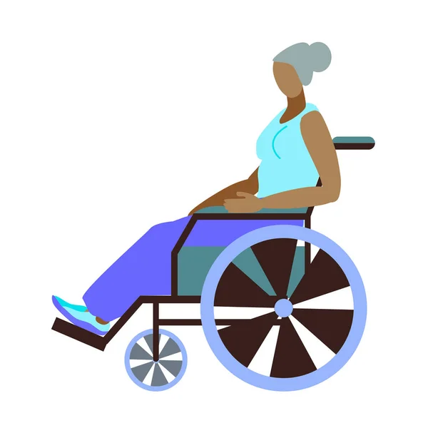 Une Grand Mère Afro Américaine Est Fauteuil Roulant Isolée Sur — Image vectorielle