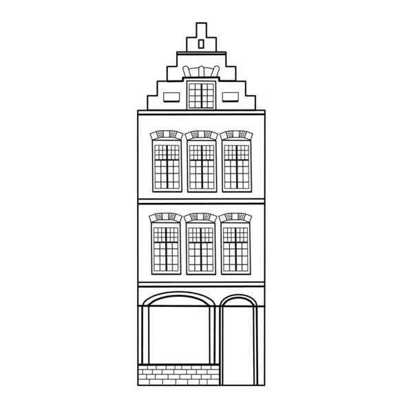 Antigua Casa Europea Ciudad Escandinava Casa Holandesa Fachada Estilizada Edificios — Vector de stock