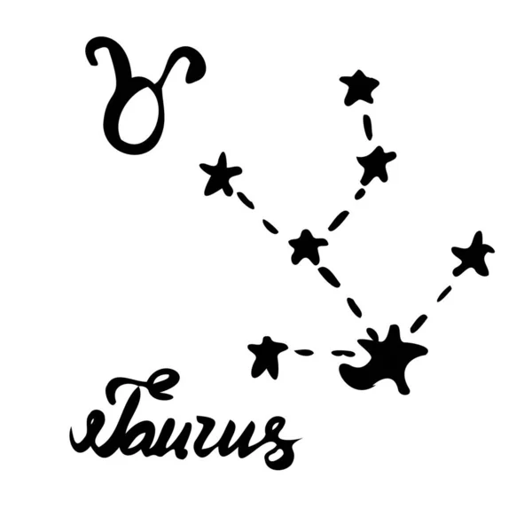 Constellation Taureau Illustration Vectorielle Signe Zodiaque Symbole Nom Calligraphique Dessinés — Image vectorielle