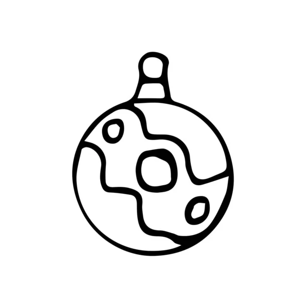 手描きのクリスマスボールは孤立しました ドードルのスタイルでクリスマスのおもちゃ — ストックベクタ