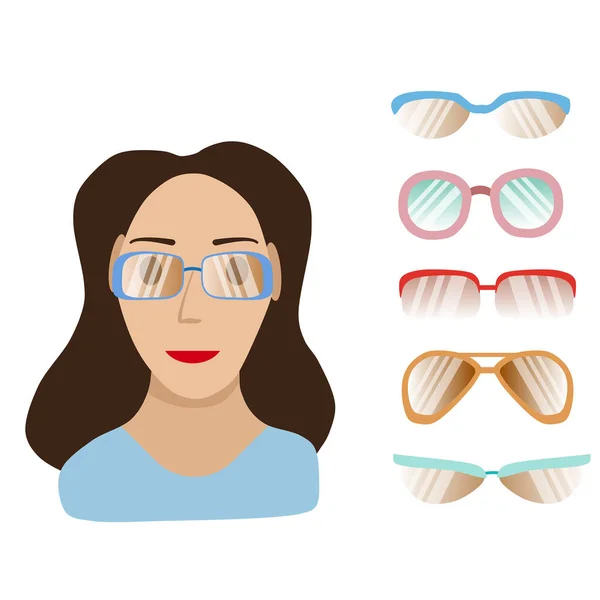 Lämpliga Glasögon För Ett Diamantformat Kvinnligt Ansikte Mall För Flickas — Stock vektor