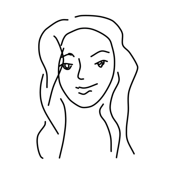 Doodle Hermosa Cara Mujer Una Chica Con Pelo Largo Esbozo — Vector de stock