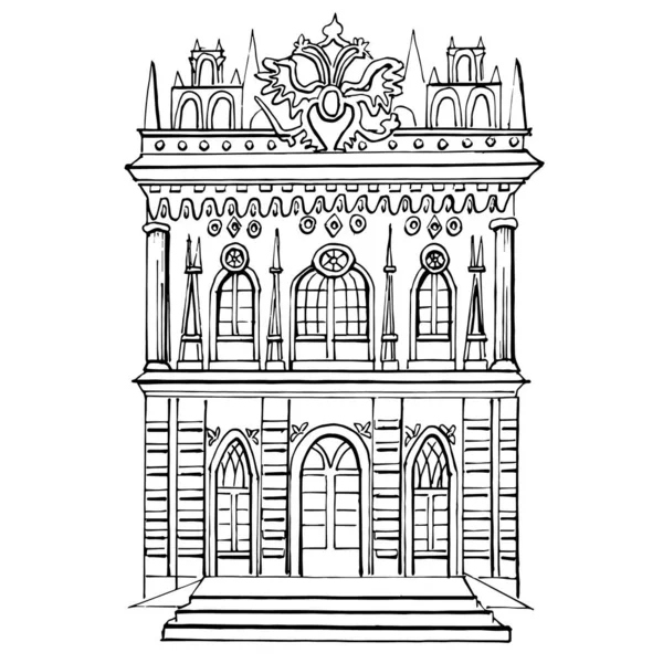 Arquitectura Rusia Moscú Neogótico Tsaritsyno Palace Park Ensemble Dibujo Vectorial — Vector de stock