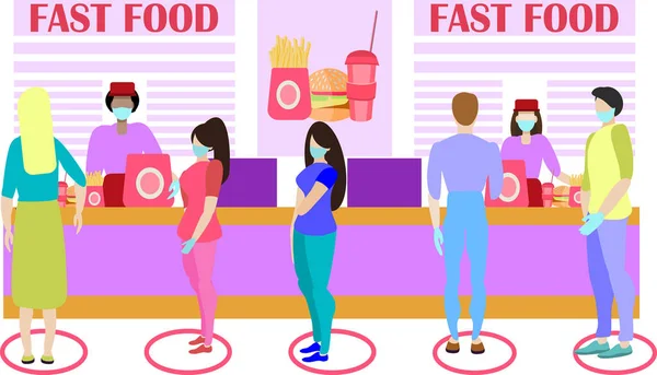 Interior Fast Food Restaurant Queue Checkout Oncept Safe Customer Service — Stock Vector