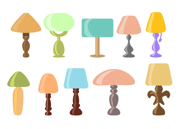 세트의 현대적 빈티지 테이블 램프들은 배경에 분리되었다 색깔의 전구들 형태의 — 스톡 벡터