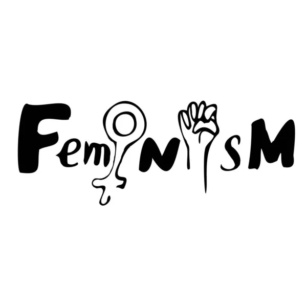 Letras Manuscritas Vectoriales Feminismo Tinta Negra Sobre Blanco Logo Feminismo — Vector de stock