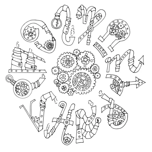 Ζωδιακός Κύκλος Σταμπανκ Ωροσκόπιο Εικονογράφηση Διάνυσμα Των Ζωδίων Στο Στυλ — Διανυσματικό Αρχείο