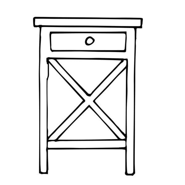 高腿床头柜的矢量绘图 素描格子 一个线性模式 黑色和白色的涂鸦在白色的背景上被隔离 客厅的现代家具 — 图库矢量图片
