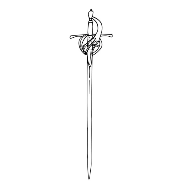 Une Seule Épée Antique Avec Une Poignée Figurée Dessin Contour — Image vectorielle