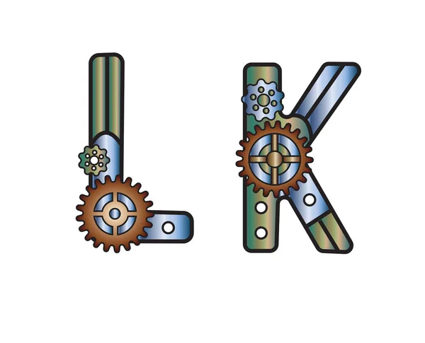 Font Style Steampunk Mechanical Metal Alphabet Gears Letter Vector Illustration — Stock Vector