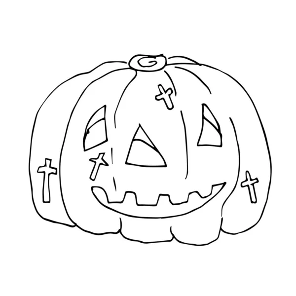 Doodle Style Pumpkin Halloween Pumpkins Linear Pattern Coloring Pages Children — Stock Vector