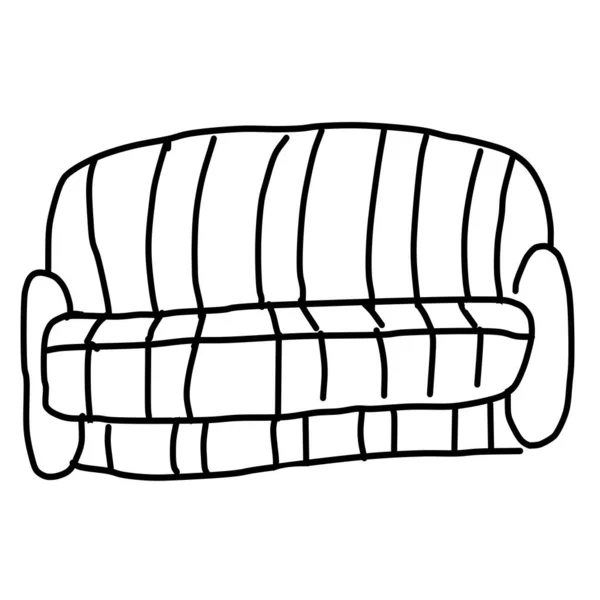 Modern Striped Sofa Drawing Doodle Style Isolated White Background Vector — 스톡 벡터