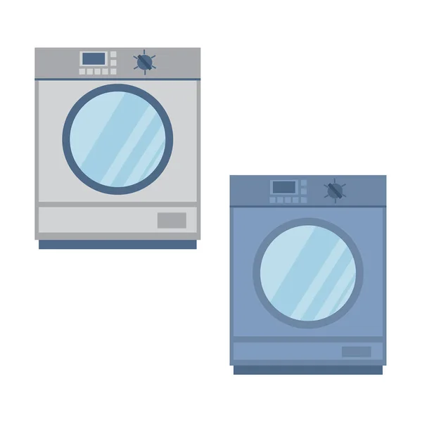 Vector Set Two Washing Machines Isolated White Background White Metal — Stock Vector