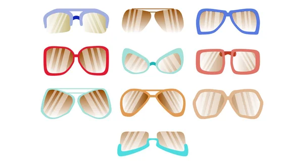 Set Grandes Gafas Sol Monturas Color Estilo Plano Aislado Sobre — Archivo Imágenes Vectoriales