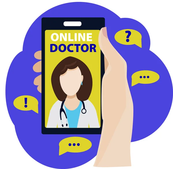 Online Medical Advice 스마트폰 프로그램을 닥터에게 전화하는 Online Medical Advice — 스톡 벡터