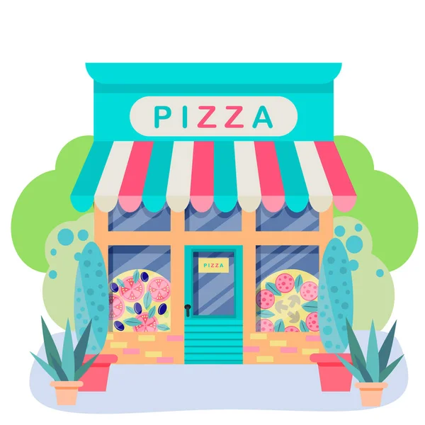 Vector Illustration Pizza Shop Illustration Exterior Facade Store Building Store — Stock Vector