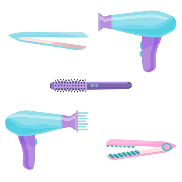 스타일링 관리를 액세서리 여성용 도구모음 Hairdryer Forceps Electric Hair Brush — 스톡 벡터