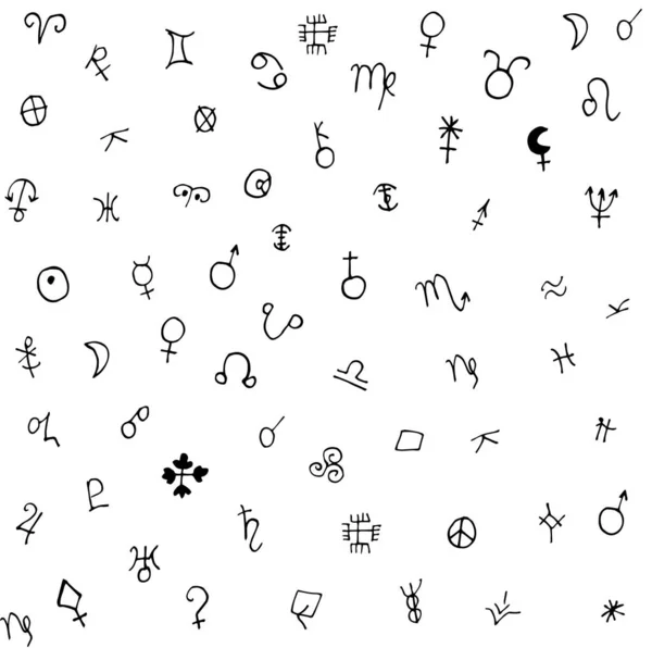 Vector Pattern Astronomical Alchemical Signs Symbols Planets Zodiac Signs Asteroids — 스톡 벡터