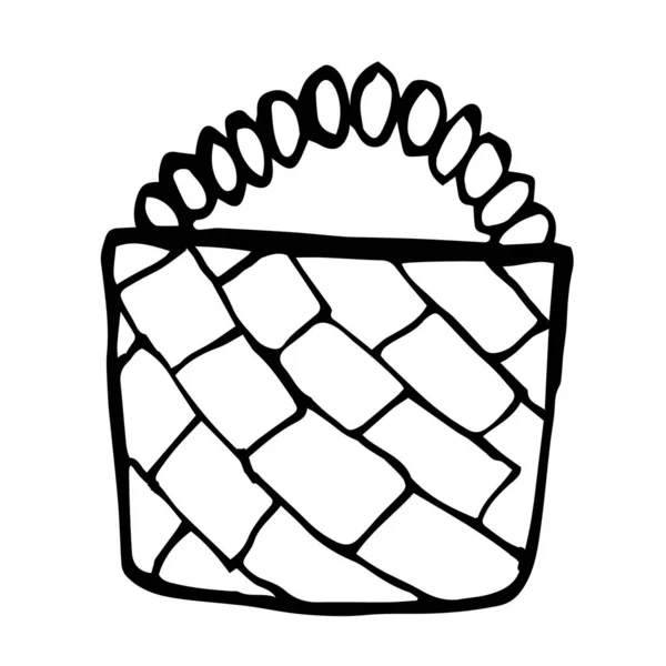 Tek hasır çanta. Doodle tarzında vektör çizimi. Beyaz bir arka planda izole edilmiş. Yaz tasarımı ve dekor teması.
