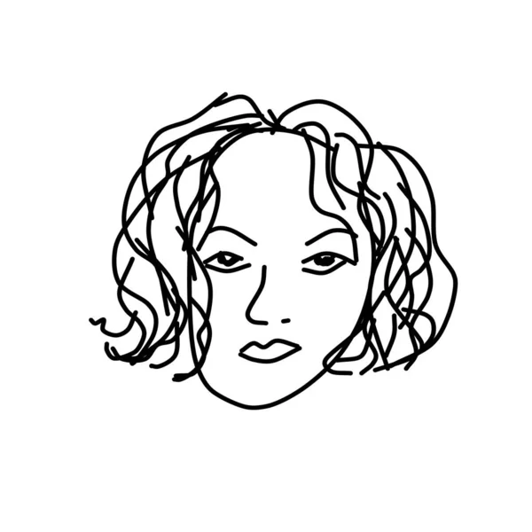 Doodle Beautiful Woman Face Black White Cartoon Sketch International Women — Stock Vector