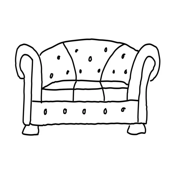 Modern Sofa Drawing Doodle Style Isolated White Background Vector Illustration — Stock Vector