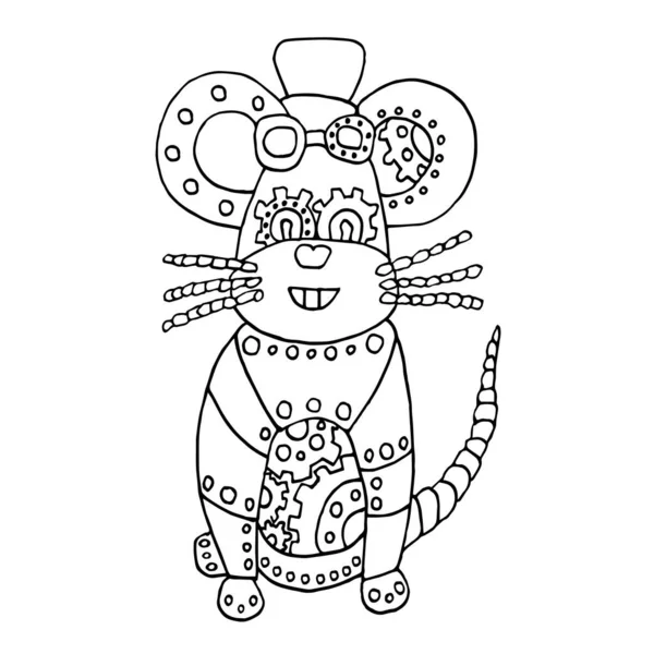 Rat Symbole Zodiaque Chinois Rat Steampunk Mignon Animal Mécanique Livre — Image vectorielle