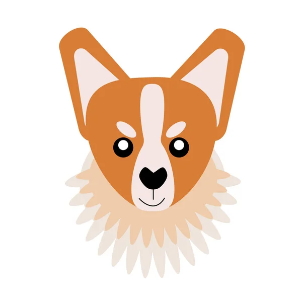 Wektorowy Portret Małego Psa Narysowany Stylu Mieszkania Słodka Corgi Logo — Wektor stockowy